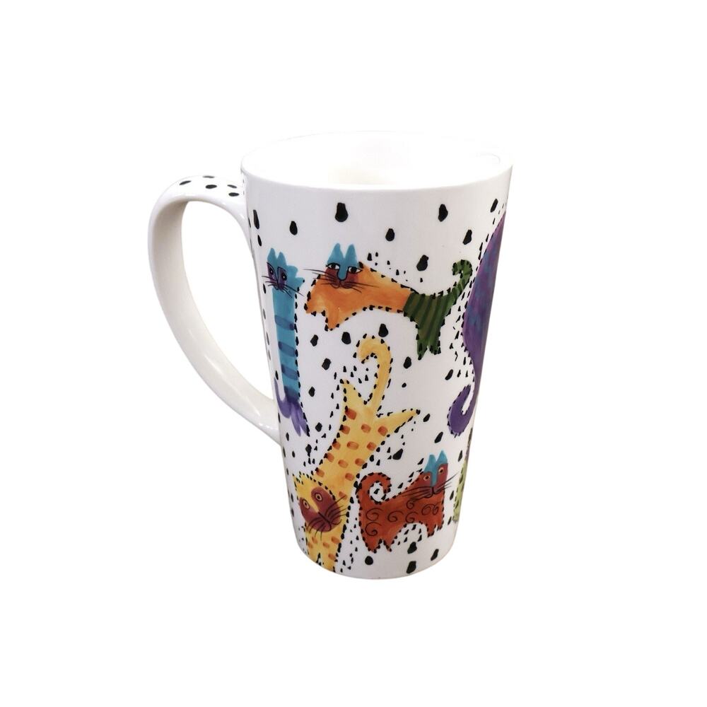 Vintage Henriksen Imports Laurel Burch Cat Art Ceramic Tall Mug Quirky 90s 1997